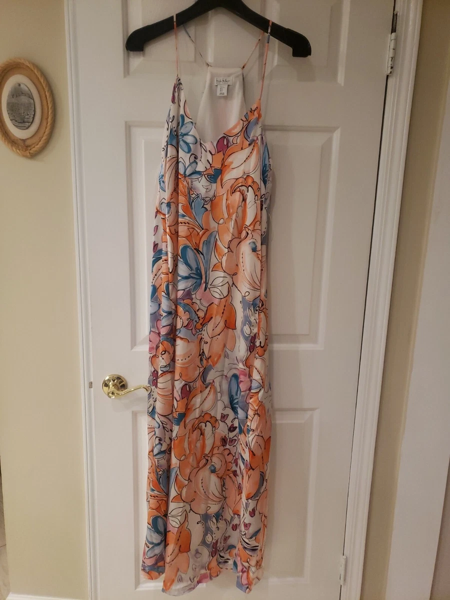 NWT NICOLE MILLER Sleeveless Floral Print Satin Maxi Dress Sz L