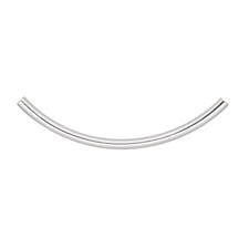 Bead, 144 Silver Plated Brass 38x2mm Curved Tube Beads with 1mm Hole