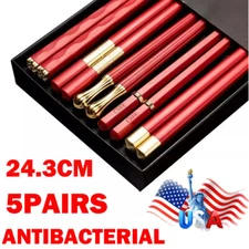 5 Pairs Chinese Chopsticks Red Gold Mixed Non-Slip Sushi Chop Sticks Set US