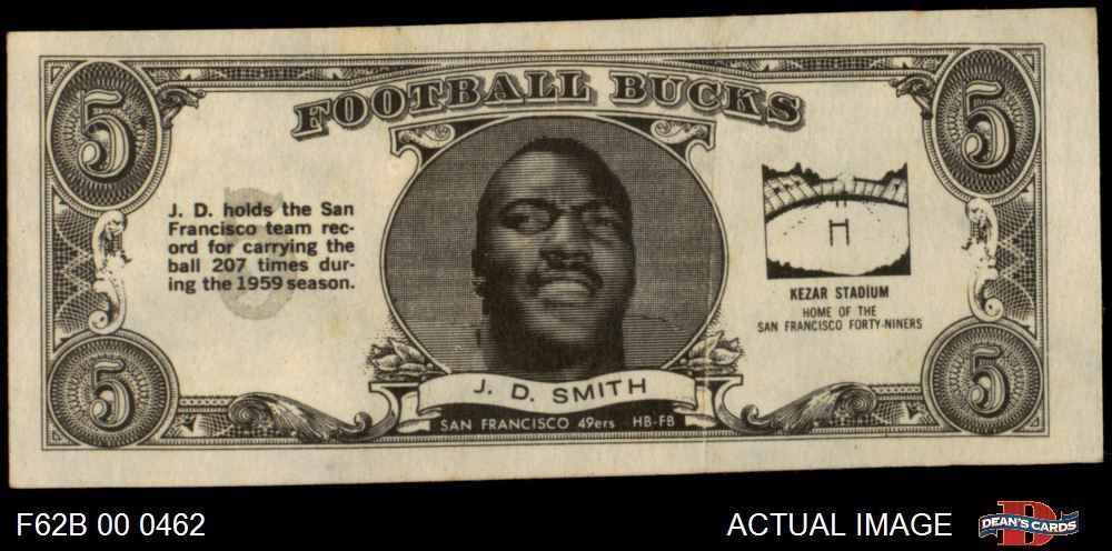 1962 Topps Football Bucks #1 J.D. Smith 49ers North Carolina A&T 5 - EX