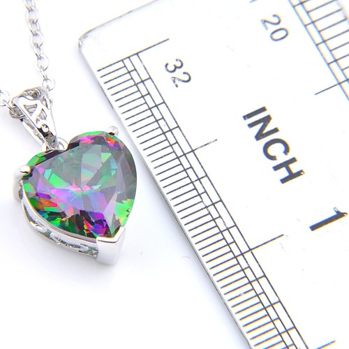Love Heart Rainbow Mystic Fire Topaz Gems Vintage Silver Heart Necklace Pendants - Picture 4 of 6