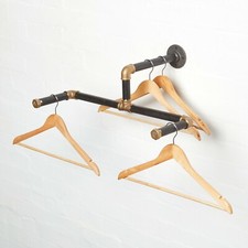 Clothes Rail Stand Heavy Duty Coat Rack Industrial Steampunk Black & Brass Style