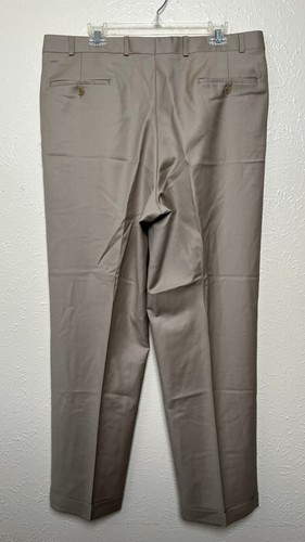 Ralph Ralph Lauren Pants Mens 38x32 Beige 120s & Cashmere Pleated Cuffed - Picture 2 of 17