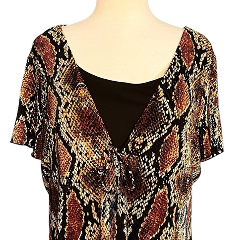 Notations Bluse Gr. 3X Schlangenleder Print Stretch schwarz braun hellbraun Crinkle 2-Fer - Bild 4 von 12
