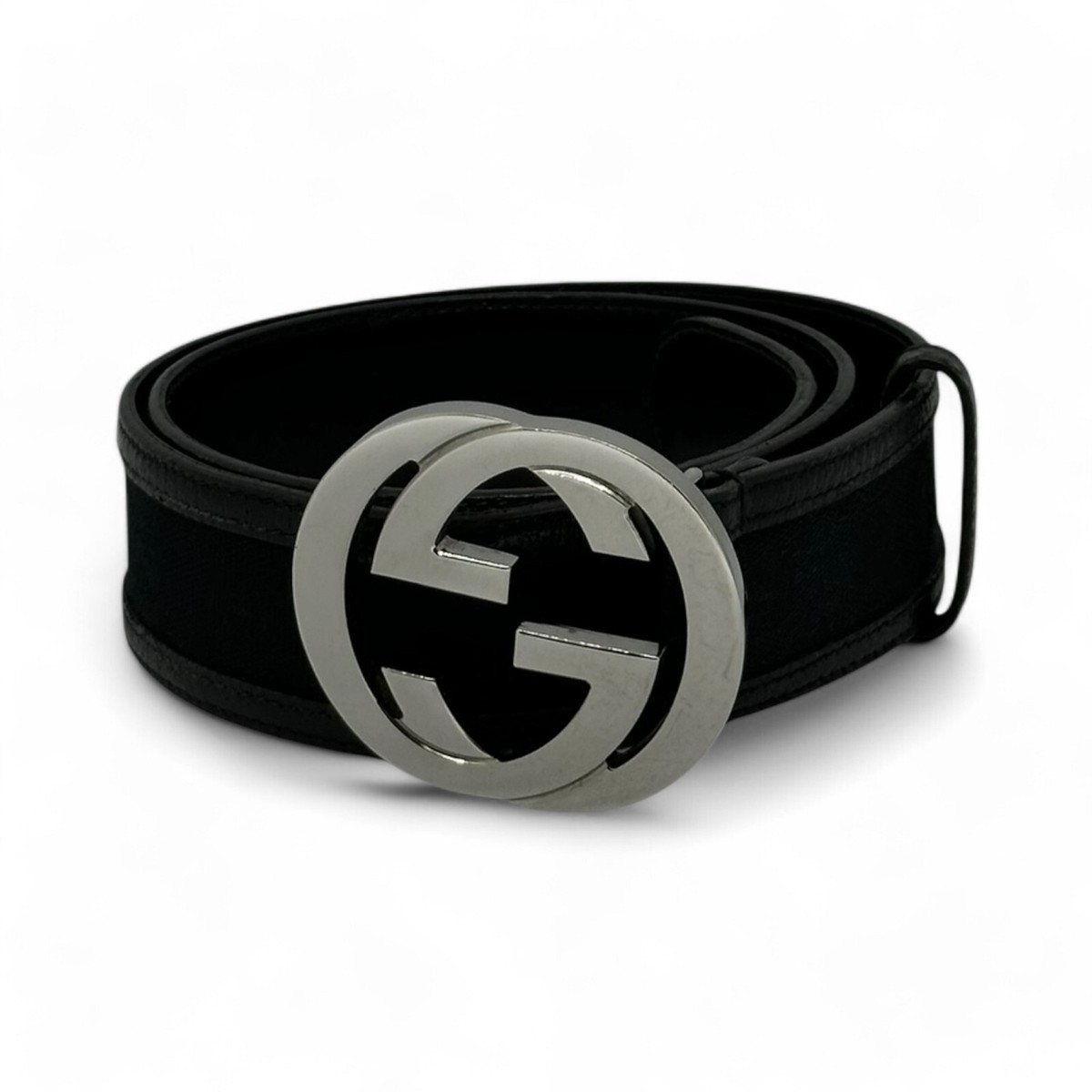 Authentic Gucci Belt Monogram Canvas and Leather Black