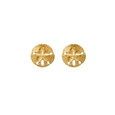 14K Solid Yellow Gold Hawaiian Sand Dollar Sea Life Earrings, Nickel Free Hyp...