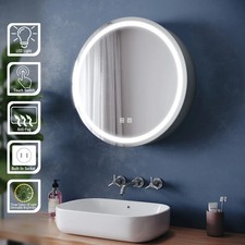 Round LED Bathroom Mirror Cabinet with Shaver Socket Demister Dimmable 600x600mm
