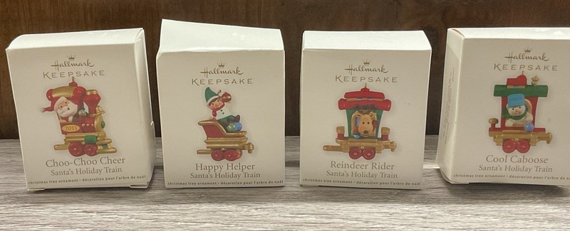 2011 Hallmark Keepsake Santa's Holiday Train Miniature Christmas Ornaments 4 pc