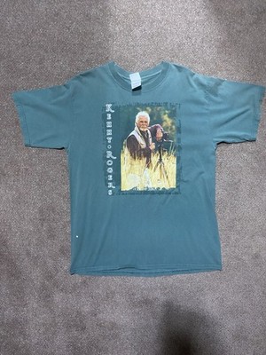 Green Vintage 90s/Y2K Kenny Rodger s On Tour Tee Shirt With Front/Back Print.