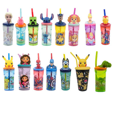 3D Kinder Becher mit Strohhalm 360ml BPA-frei Kunststoff Mehrwegbecher Trinkflasche UK
