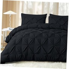 Comforter Set 7 Pieces - Bed in a Bag for All Season, Pintuck Queen Black