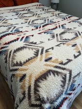 Pendleton WHITE SANDS AZTEC SHERPA/FLEECE Reversible Throw Blanket Queen 98x92
