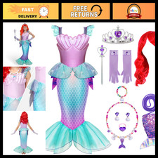 Little Mermaid Costume for Girls 4-6 - Spooky Halloween Dress with Mermaid Tail,