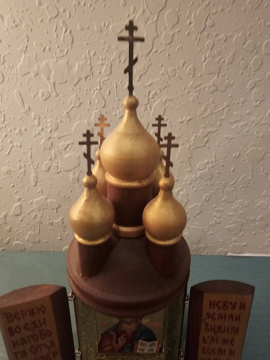 Vintage Very Rare Russian Orthodox Wooden Church W/Christ Icon