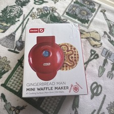 Dash Gingerbread Man Mini Waffle Maker Red Non-Stick 4" Cooking Surface 350 watt