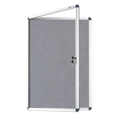 VIZ-PRO Tamperproof Lockable Gray Fabric Noticeboard Aluminium Framed 36x24 In