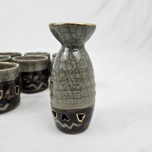 SOMAYAKI OTAGIRI Esmalte Crackle Tokkuri Jarra 6 Tazas de Sake JAPÓN Doble Pared De Colección - Imagen 9 de 19