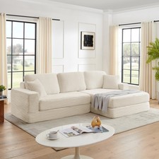 Modular L-Shape Sectional Sofa with Queen Sleeper, Beige Corduroy Couch