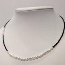 Handmade 2mm Black Spinel and Freshwater Pearl Beaded Necklace