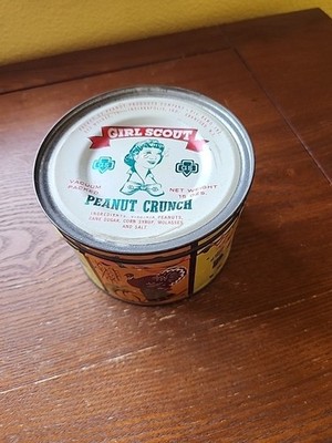 Rare Vintage Girl Scout Peanut Crunch Tin 1960s Holiday Motifs Retro Collectible