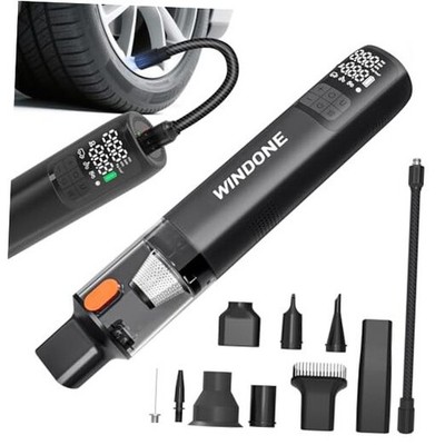  Car Vacuum, 12000Pa 2-in-1 Cleaner & Tire Inflator 150PSI, 60W Brushless Black