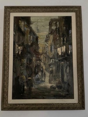 H. Riemenschneider Street Scene Original Oil Painting Framed Signed