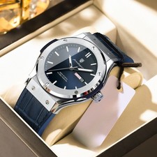 Luxury Watches Mens Calendar Quartz Watch Waterproof Luminous Leather Wristwatch