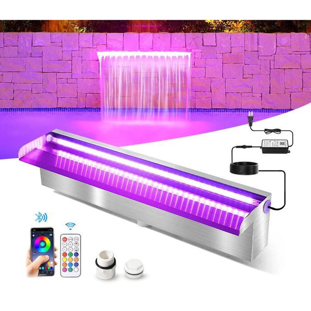 Fuente Cascada Piscina con Luz LED Acero Inoxidable Rectangular Spa Cascada
