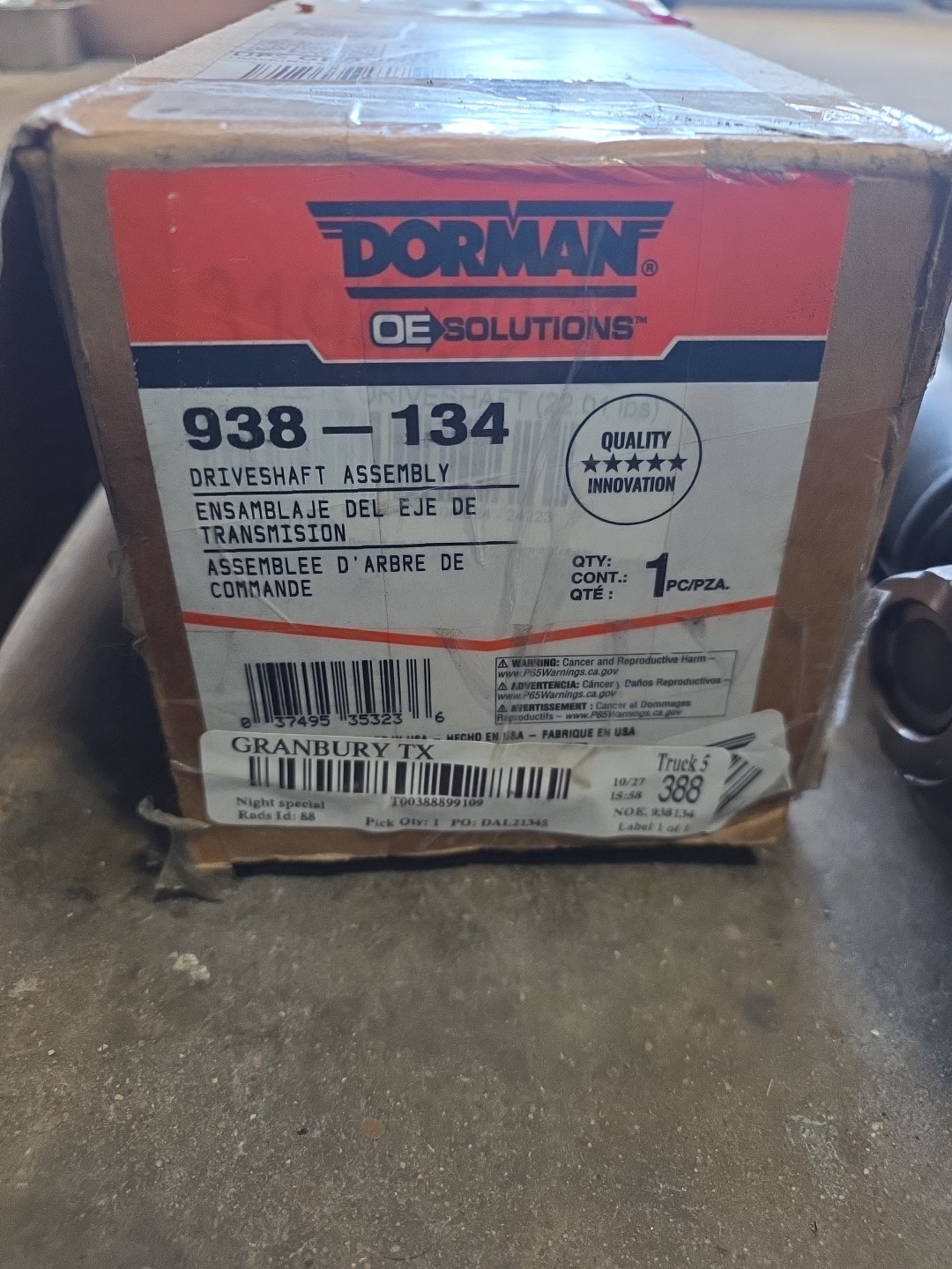938-134 Dorman Driveshaft Front for Jeep Wrangler 2003-2006   (0253)