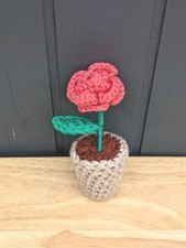  Mini Handmade Pink Rose Plant in a Vase,  14cm Tall