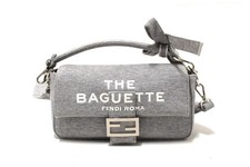 NEW Fendi x Marc Jacobs Grey Jersey Logo Medium Baguette Shoulder Bag AUTHENTIC