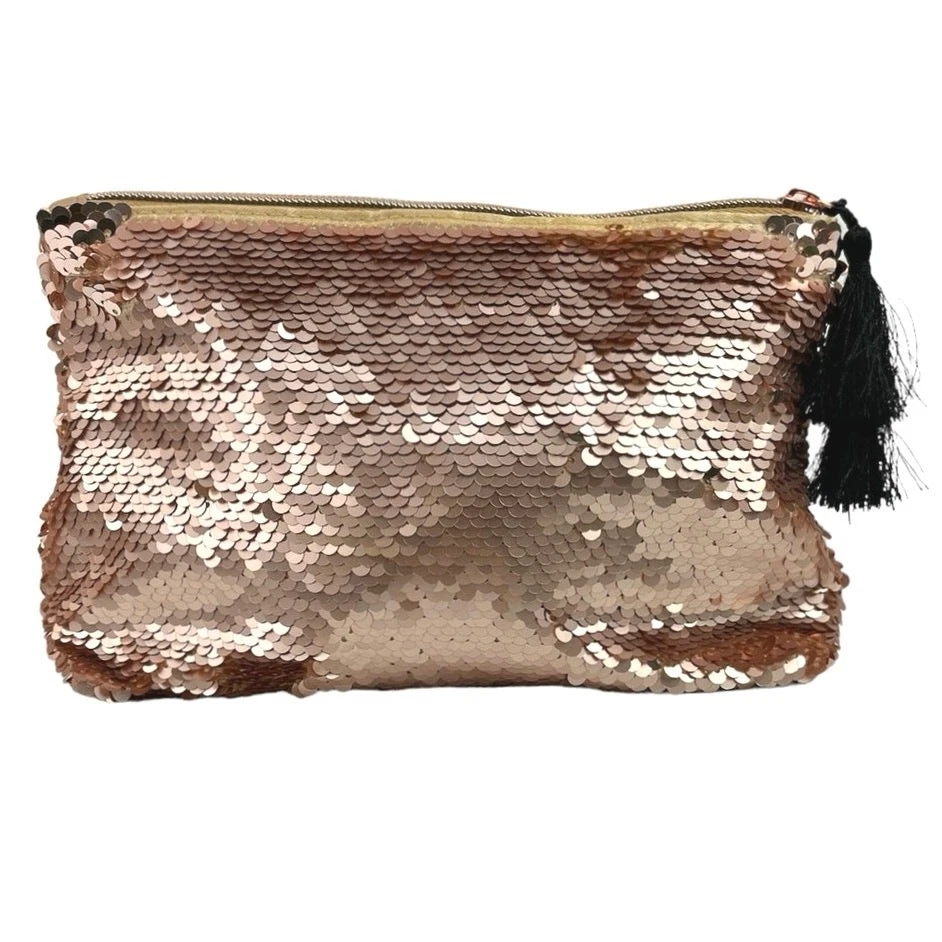 Tarte Oro Rosa Rosa Borlas Cremallera Lentejuelas Cartera Bolso sin asas Bolsa de maquillaje cosmético Foto 2 de 4