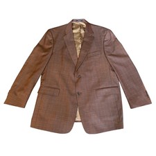Vintage Austin Reed London Brown  Blue Plaid Sports Coat, Size 44R, Made in USA