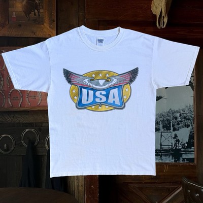 90s Do Not Mess With USA Vintage Western Patriotic White Tshirt Men s Large.