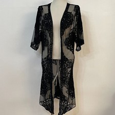 Top Long Duster Large X-Large Sheer Black Lace