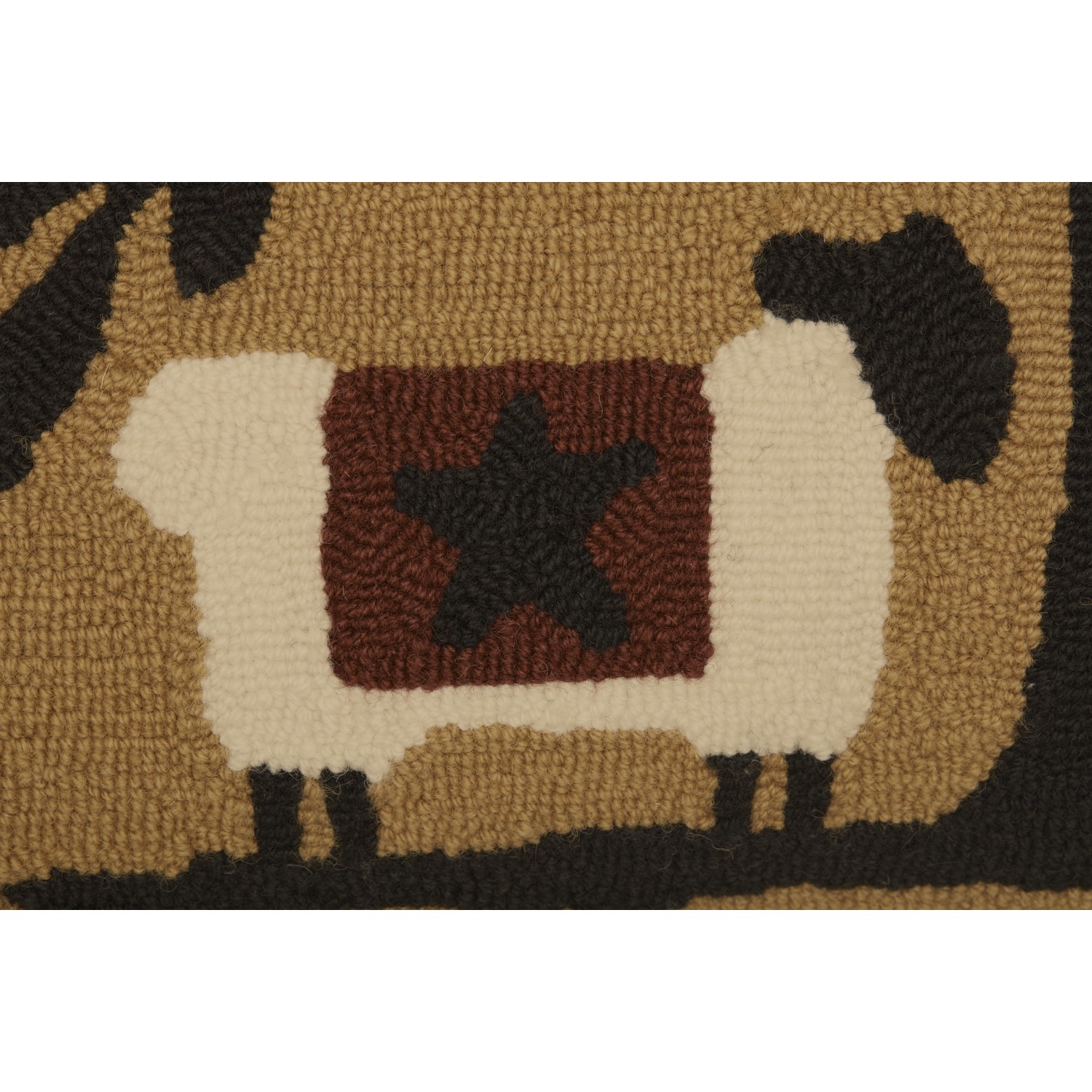 VHC Brands Primitive 14"x22" Sheep Star Hooked Pillow Tan Heritage Bedroom Decor