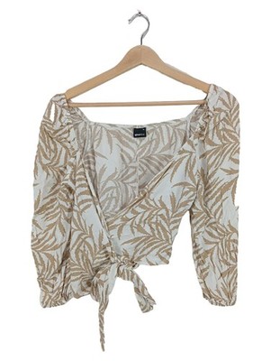 Gina Tricot Wickelbluse Damen Langarm 36 Beige Floralmuster Viskose Freizeit