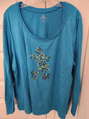 Disney Parks Long Slv Iridescent Sequin Mickey Twist-trim Scoop Neck Sz 2X