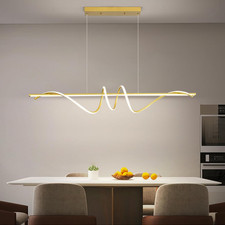 Dimmable Linear Pendant Light with Remote, 3 Color Modes, 47IN Gold Design