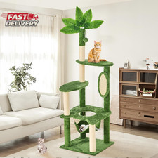 61" Large Cat Tree Tower for Indoor Cats with DIY Green Leaves Scratching Post M