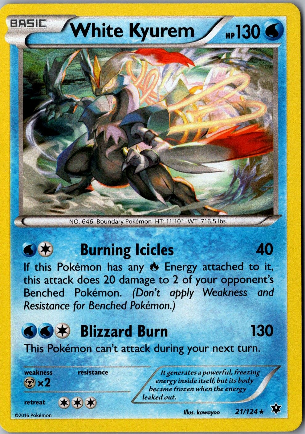White Kyurem 21/124 Pokemon Card LP Holo Rare XY - Fates Collide