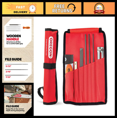 Universal Chainsaw Sharpening Kit - 7pc Set with Round & Flat Files, Guide & Pou