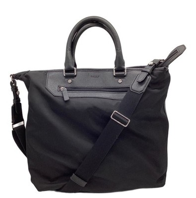 BALLY 2-Way Tote Bag Schwarz Nylon Leder Herren Schultertasche