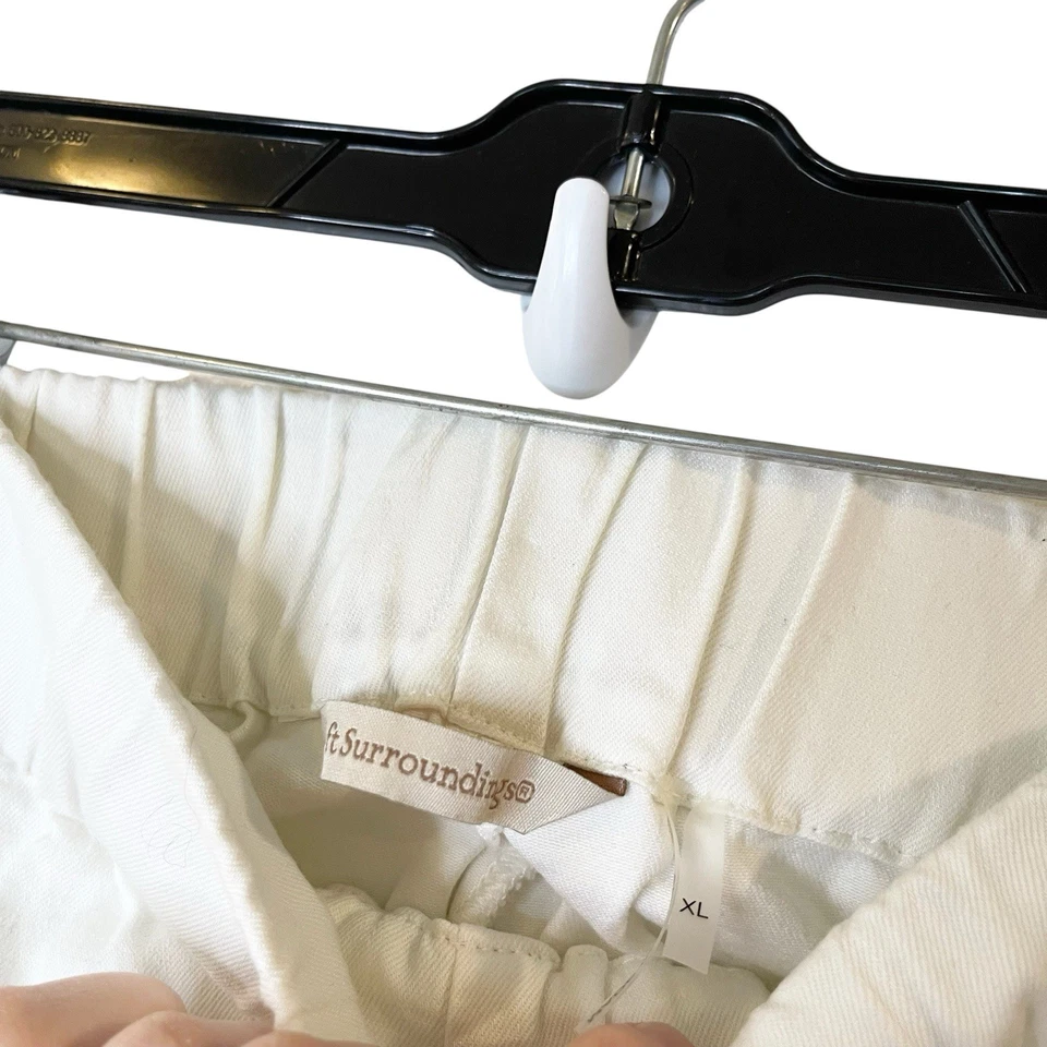 Pantalones tiradores Soft Surroundings blancos con dobladillo de estrás mezcla de algodón talla XL Foto 4 de 4