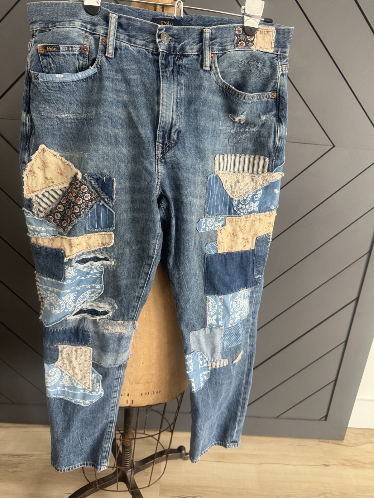 RALPH LAUREN Blue Denim Patchwork Distressed Aver… - image 1