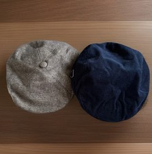 Lot of 2 JANIE  JACK Hats Boys 2T-3T Blue Corduroy  Brown Tweed Newsboy Caps