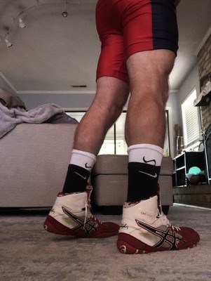 ASICS Cael V7.0 Red And White Wrestling Shoes