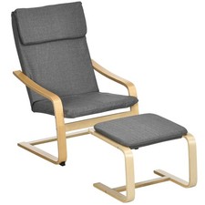 Relaxsessel mit Fußhocker Ruhesessel mit Armlehne Leinenbezug Holzgestell Grau
