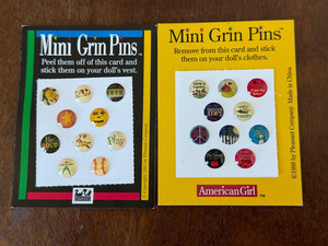 Lot of 2 1995 & 1998 Mini Grin Pins Stickers American Girl Pleasant Co.