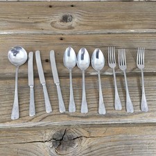 Vintage Dollhouse Aluminum Flatware Set Germany 4 3/4" Spoons Forks Knives Ladle